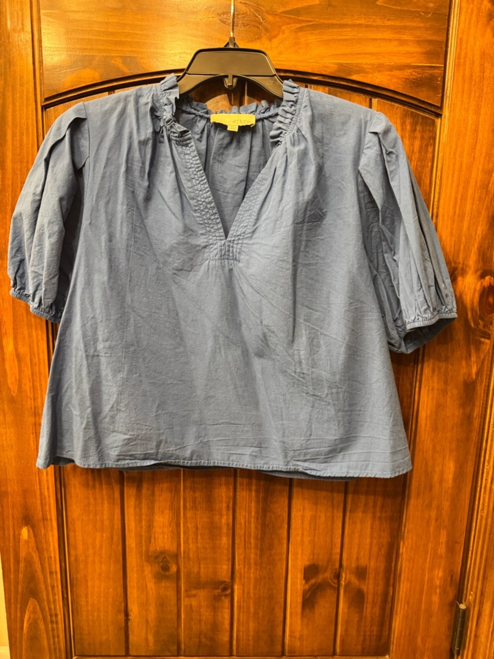 Pinch Dusty Blue V-Neck Ruffled Peasant Top